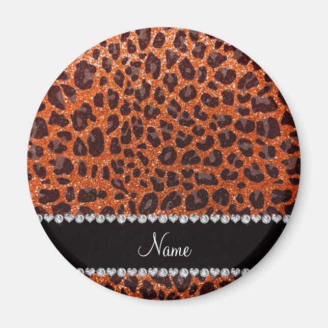 Imán Custom name orange glitter leopard print (Frente)