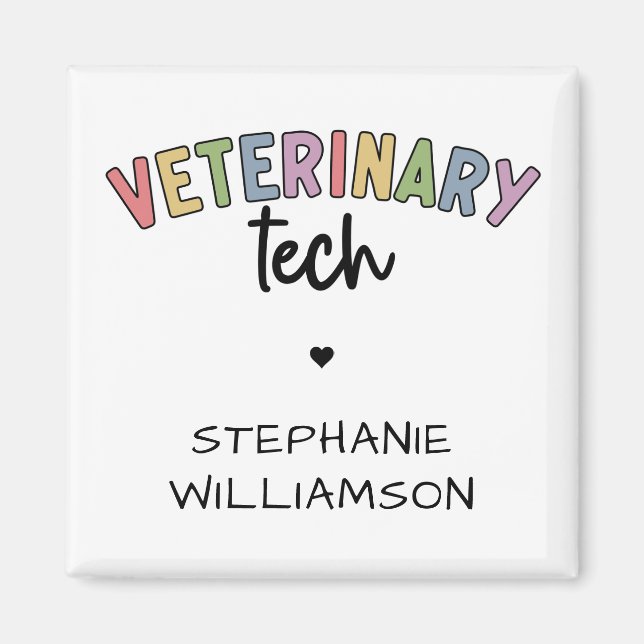 Imán Custom Name Veterinary Tech | Técnico de Vet (Frente)