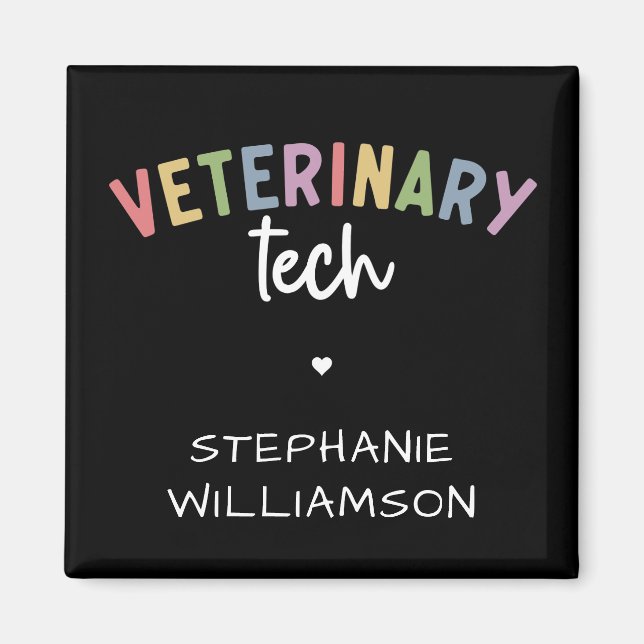 Imán Custom Name Veterinary Tech | Técnico de Vet (Frente)