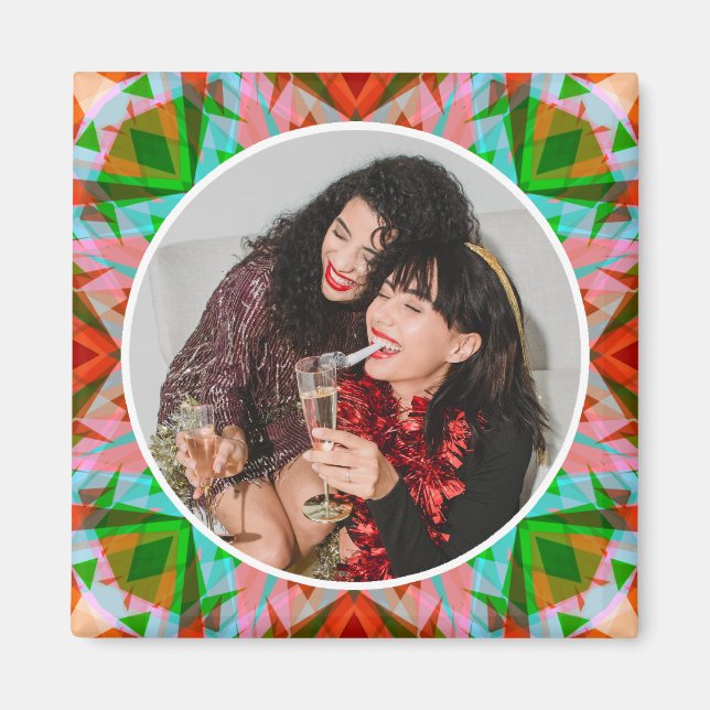 Imán Custom Photo Christmas Star Red Green Family Gift (Frente)