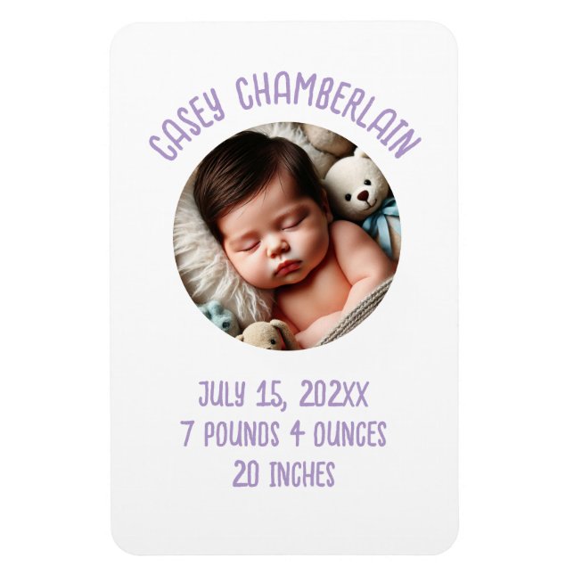 Imán custom photo newborn baby announcement (Vertical)
