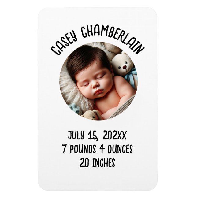Imán custom photo newborn baby announcement (Vertical)