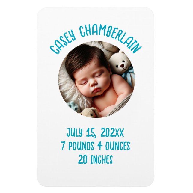 Imán custom photo newborn baby announcement (Vertical)