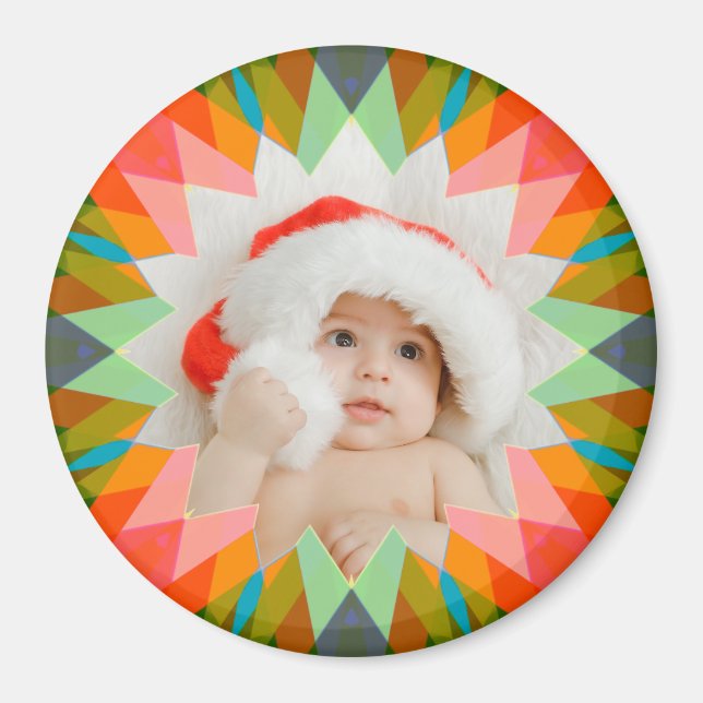 Imán Custom Pink Green Christmas Star Photo Magnet Gift (Frente)