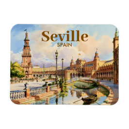 Imán Custom Seville Spain Plaza de Espana Watercolor