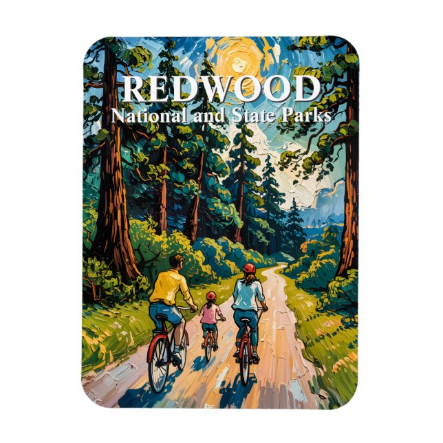 Imán Custom Text Redwood Forest Family Cycling Colorful (Vertical)
