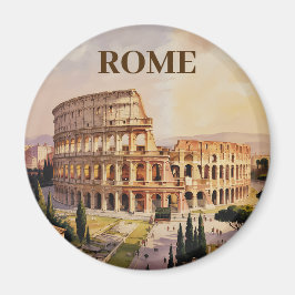 Imán Custom Text Rome Italy Colosseum Retro Watercolor
