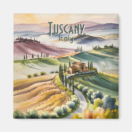 Imán Custom Tuscany Watercolor Rolling Hills Landscape
