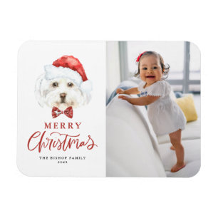 Imán Cuta acuarela Santa Maltese Dog Photo Navidades
