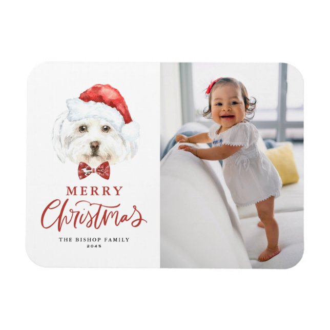 Imán Cuta acuarela Santa Maltese Dog Photo Navidades (Horizontal)