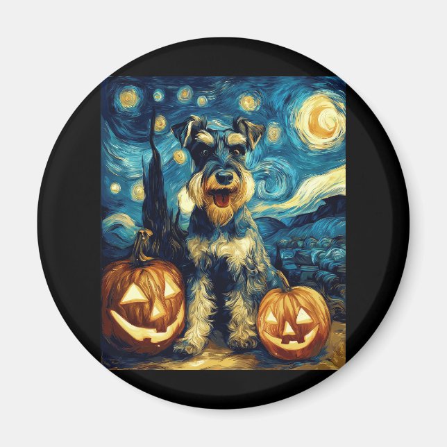 Imán Cuta miniatura Schnauzer Dog Halloween Jack O Lant (Frente)