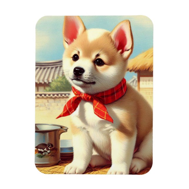 Imán Cuta pintura coreana de perro jindo (Vertical)