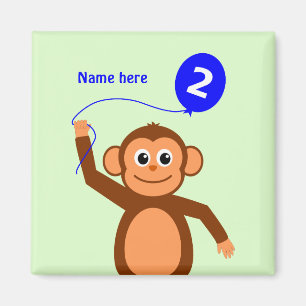 Imán Cute 2º cumpleaños mono añadir nombre azul