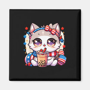 Imán Cute 4 De Julio Chicas De Camisetas De Gato Kawaii
