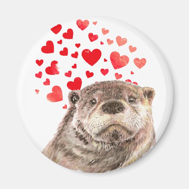 Imán Cute acuarela Otter Hearts Love Animal Humor (Frente)