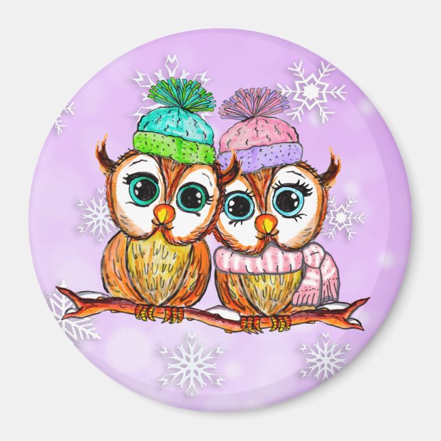 Imán Cute acuarela Owls Kitchen Refrigerador (Frente)