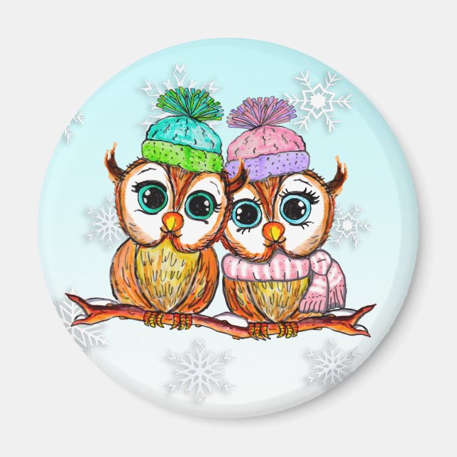 Imán Cute acuarela Owls Kitchen Refrigerador (Frente)