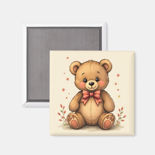 Imán Cute adorable pequeño oso marrón con corbata (Anverso/Reverso)