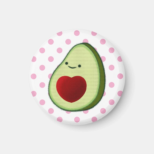Imán Cute aguacate puntos de polka rosa (Frente)