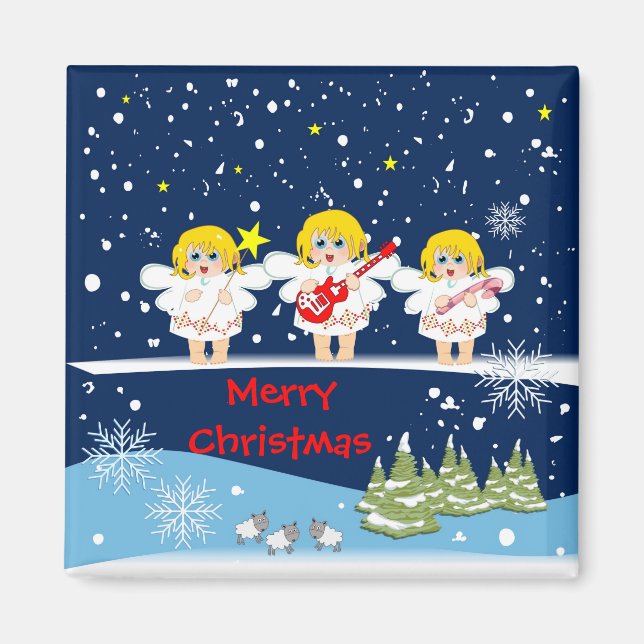 Imán Cute Angels Merry Christmas Magnet (Frente)
