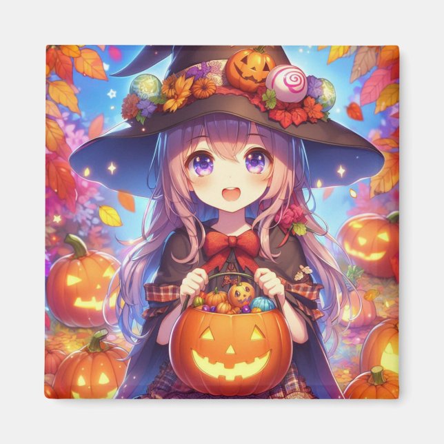 Imán Cute Anime Halloween Witch (Frente)