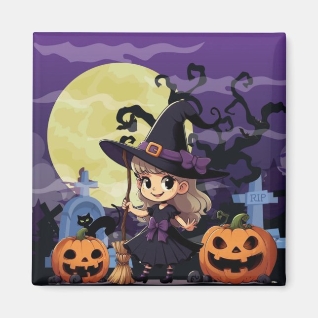 Imán Cute Anime Halloween Witch (Frente)