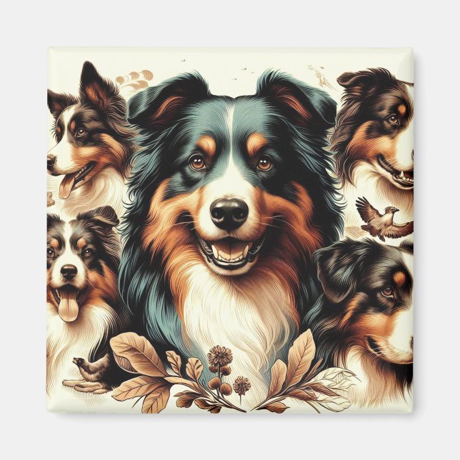 Imán Cute Australian Shepherd Painting (Frente)