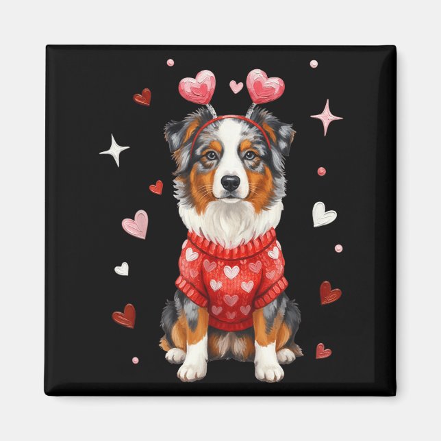Imán Cute Australian Shepherd Valentine Heart Valentine (Frente)