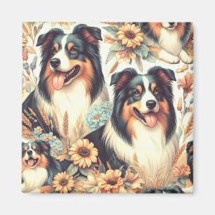 Imán Cute Australian Shepherd Vintage Painting