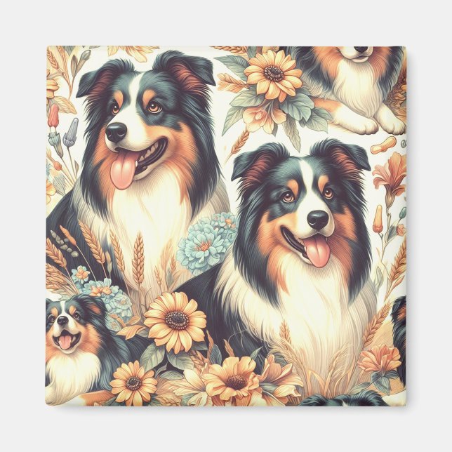 Imán Cute Australian Shepherd Vintage Painting (Frente)