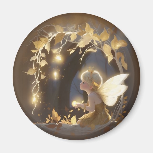 Imán Cute Autumn Fairy with Glowing Flowers (Frente)