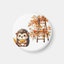 Cute Autumn Hedgehog with Harvest Ladder Illustrat