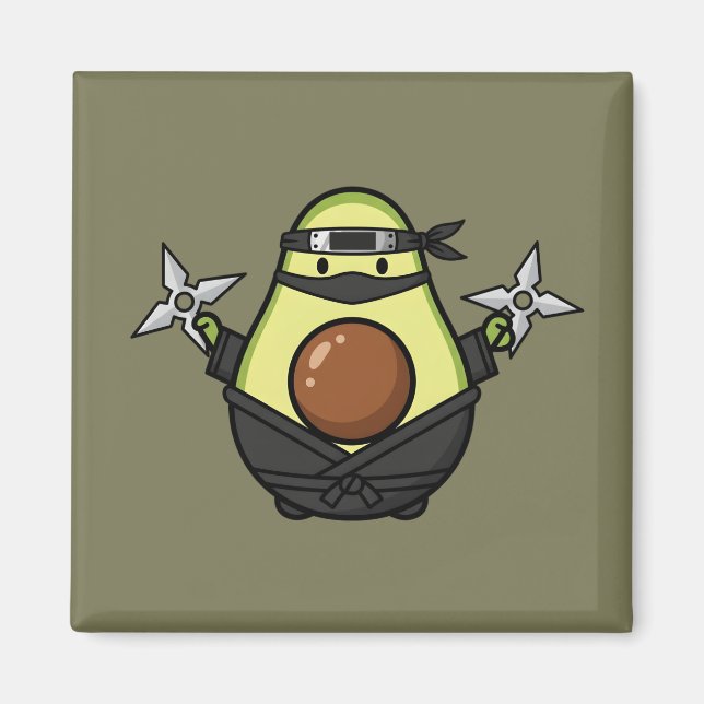 Imán Cute Avocado Ninja Shuriken Warrior Illustration (Frente)