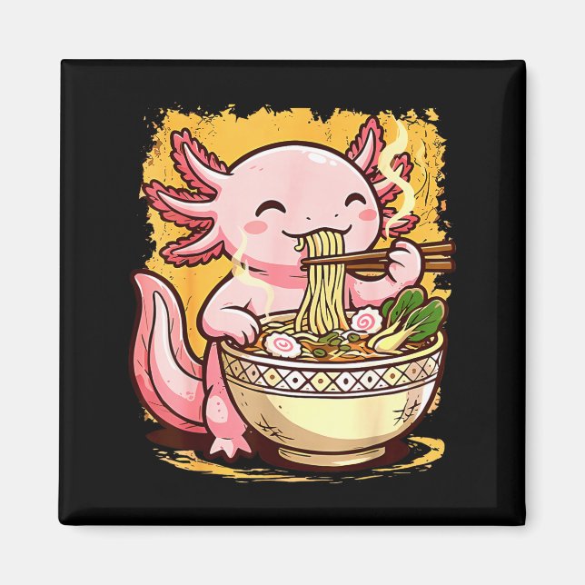 Imán Cute Axolotl Eats Ramen Noodles Axolotls Ramen  (Frente)