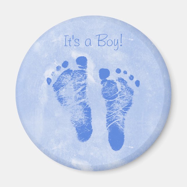 Imán Cute Baby Boy Footprints Anuncio de Nacimiento (Frente)