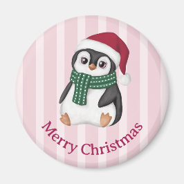 Imán Cute Baby Penguin Wearing Santa Hat Christmas