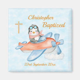 Imán Cute Baptism Watercolor Baby Penguin Airplane