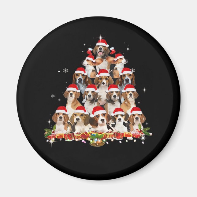 Imán Cute Beagles Christmas Tree Dog Santa Xmas Tee Fun (Frente)