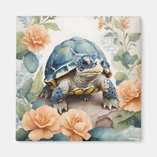 Imán Cute bebé Tortoise Pastel Floral acuarela