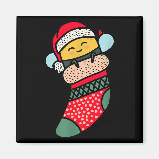 Imán Cute Bee Baby Bumblebee In Christmas Sock Xmas Paj (Frente)