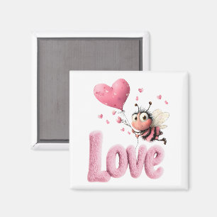 Imán Cute Bee Fluffy Pink Love Heart Balloon