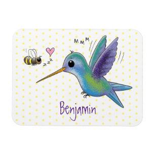 Imán Cute bee hummingbird cartoon illustration