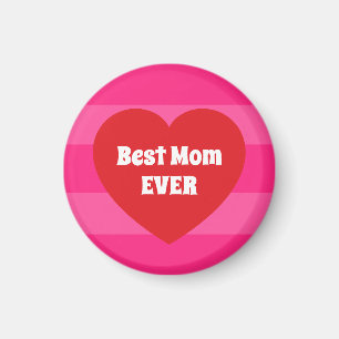 Imán Cute Best Mom Ever Corazón Rojo y Rayas Rosadas Am