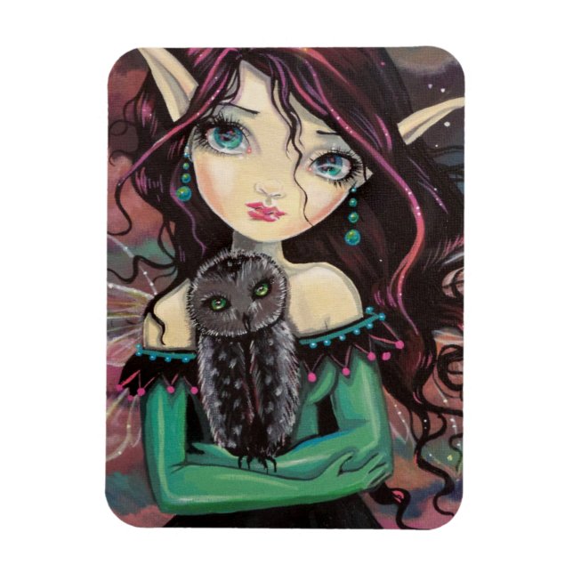 Imán Cute Big-Eye Gothic Fairy and Owl (Vertical)