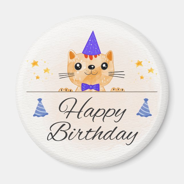 Imán Cute Birthday Cat Photo Magnet (Frente)