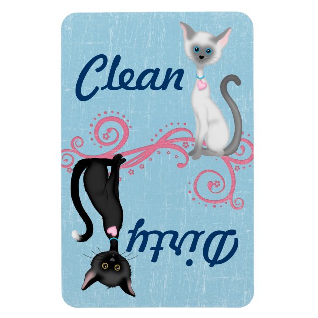 Imán Cute Black and White Cats Clean Dirty Dishwasher (Vertical)