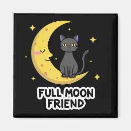 Imán Cute Black Cat on Moon - Full Moon Friend