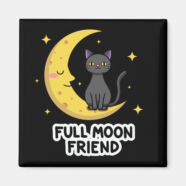 Imán Cute Black Cat on Moon - Full Moon Friend (Frente)
