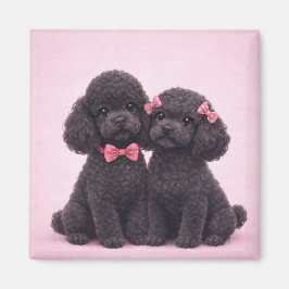Imán Cute Black Poodle Couple Valentine Illustration 