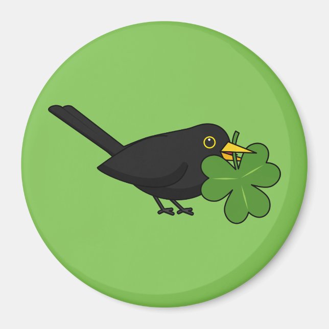 Imán Cute Blackbird con Shamrock Clover Personalizado (Frente)